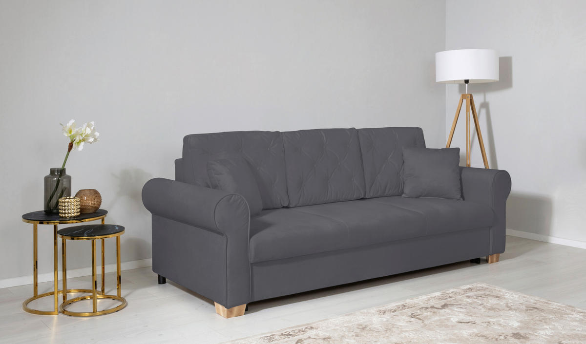 SCHLAFSOFA  mit Bettkasten erhältlich, Liegefunktion, Rücken echt, Armteil links, Armteil rechts Dunkelgrau  - Dunkelgrau/Buchefarben, Design, Holz/Textil (240/94/98cm) - MID.YOU