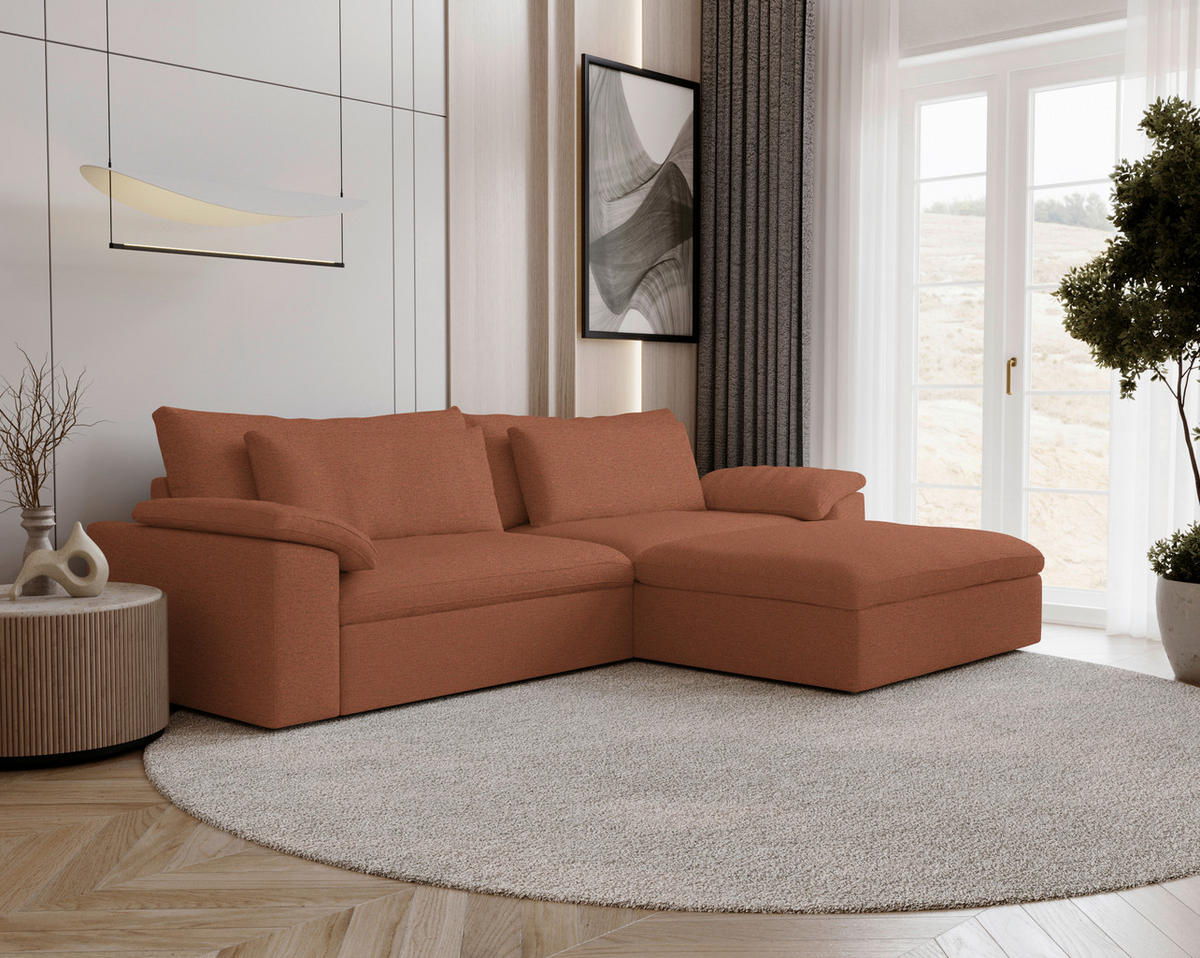 ECKSOFA Flachgewebe Beigebraun  - Beigebraun/Schwarz, Modern, Kunststoff/Textil (306/198cm) - Carryhome