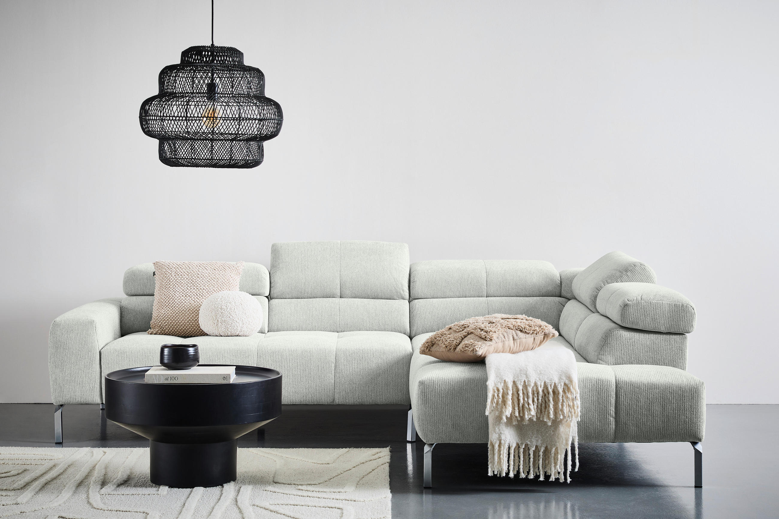 ECKSOFA Hellgrau Flachgewebe  - Chromfarben/Hellgrau, KONVENTIONELL, Textil/Metall (282/224cm) - Hom`in