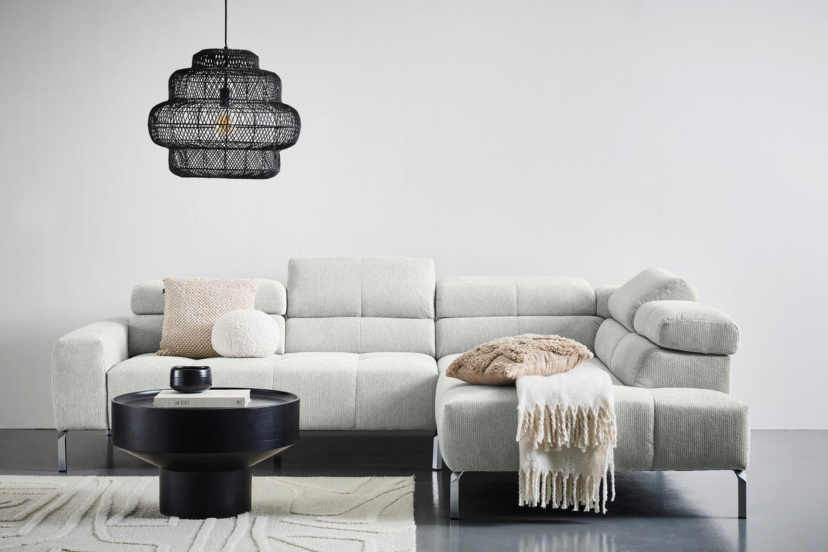 ECKSOFA Hellgrau Flachgewebe  - Chromfarben/Hellgrau, KONVENTIONELL, Textil/Metall (282/224cm) - Hom`in