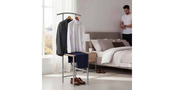 HERRENDIENER Silberfarben, Eichefarben  - Eichefarben/Silberfarben, Design, Holzwerkstoff/Metall (46/109/46cm) - Carryhome