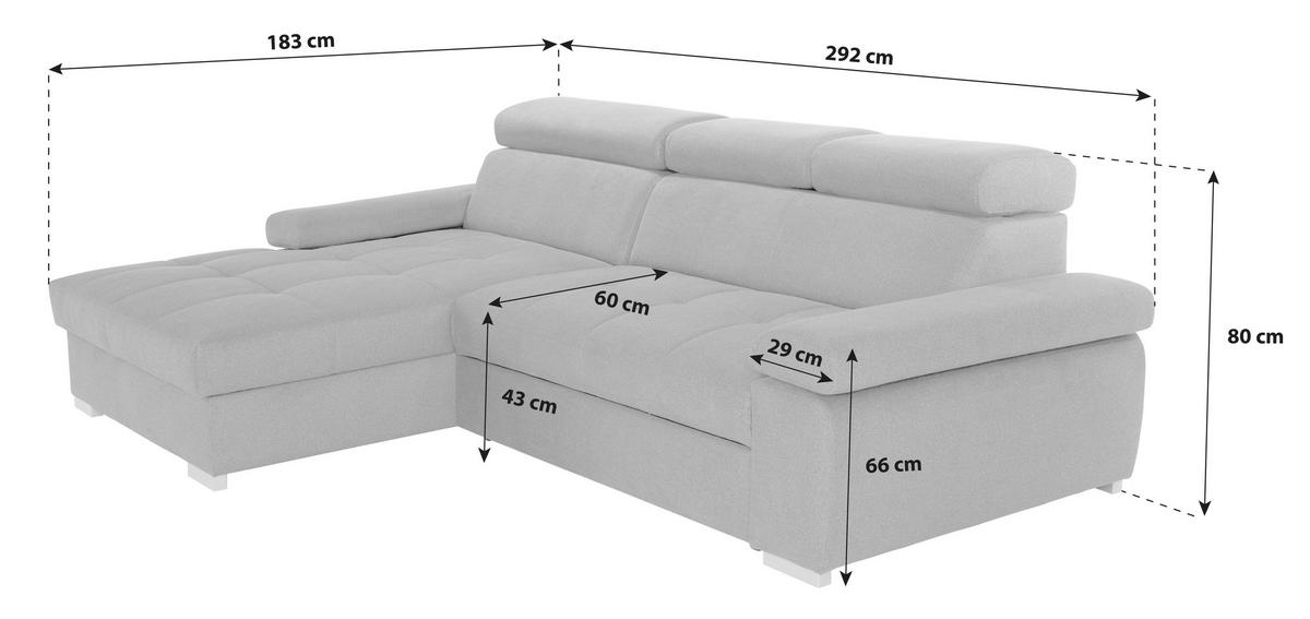 ECKSOFA in Velours Ecru  - Ecru/Silberfarben, Design, Holz/Textil (183/292cm) - Livetastic