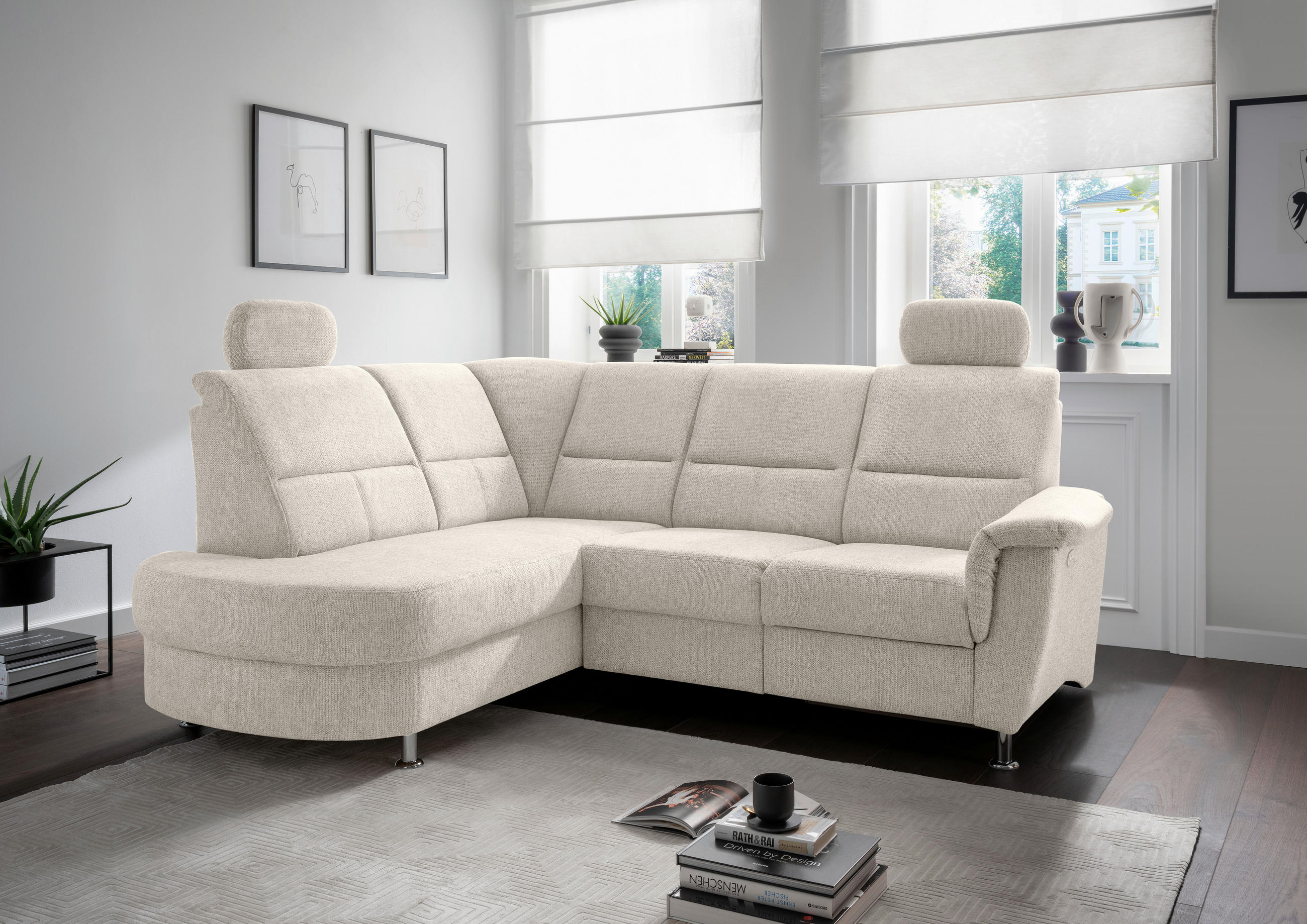 ECKSOFA in Chenille Beige  - Chromfarben/Beige, Konventionell, Textil/Metall (184/231cm) - Livetastic