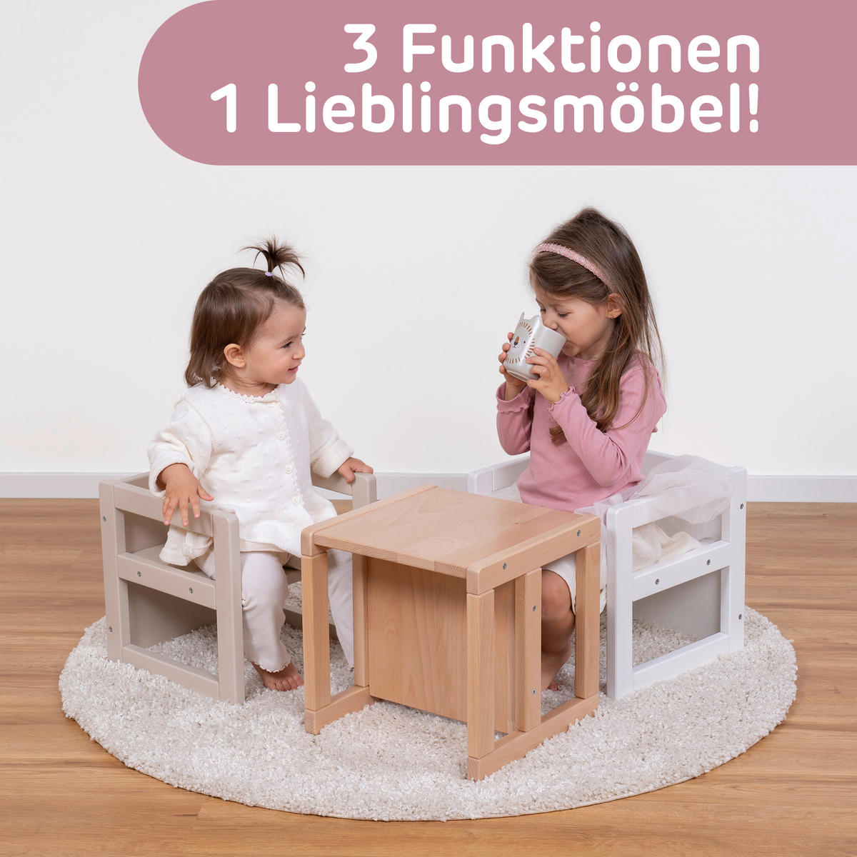 LERNTURM Littlefoot 3-in-1  - Beige, Basics, Holz (32/32/322cm) - Tobi