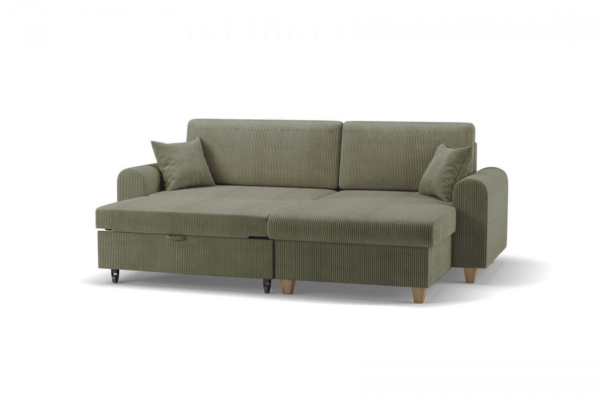 ECKSOFA CORD Olivgrün Velours  - Beige/Buchefarben, Design, Holz/Textil (237/124cm) - MID.YOU