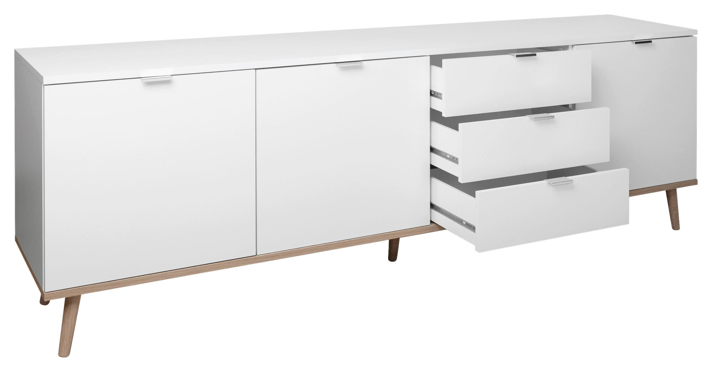 Thumbnail - Mid.you Sideboard, Weiß, Sonoma Eiche, Holzwerkstoff, Esche, vollmassiv, 2 Fächer, 3 Schublade(n) Schubladen, 200x68x40 ...