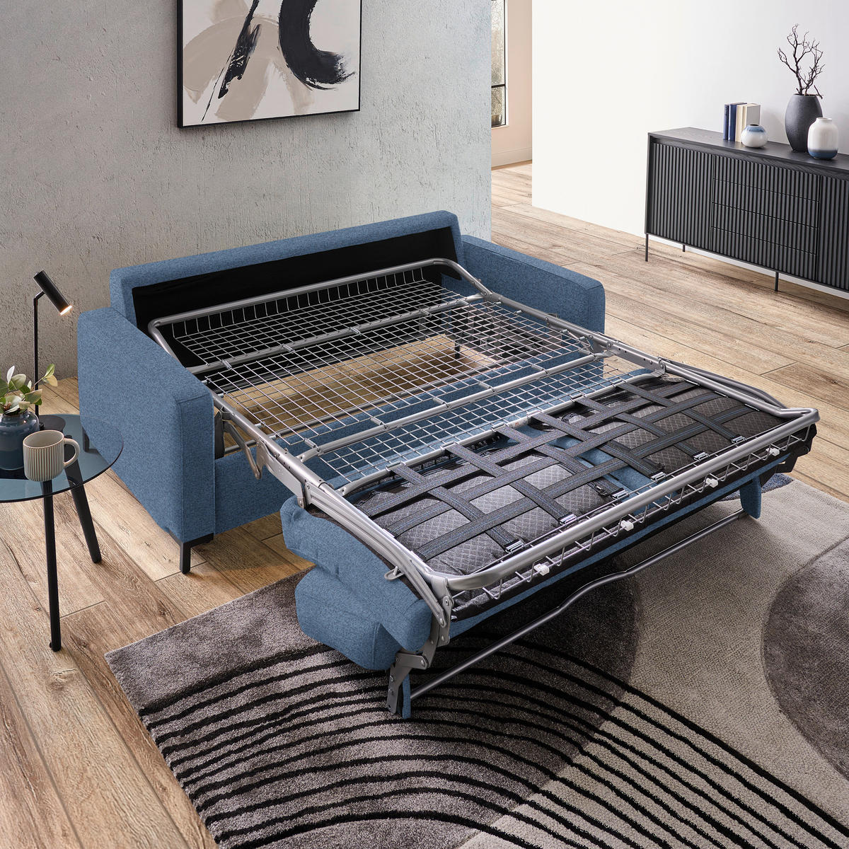 SCHLAFSOFA in Textil Hellblau  - Schwarz/Hellblau, Konventionell, Textil/Metall (187/84/97cm) - Welnova