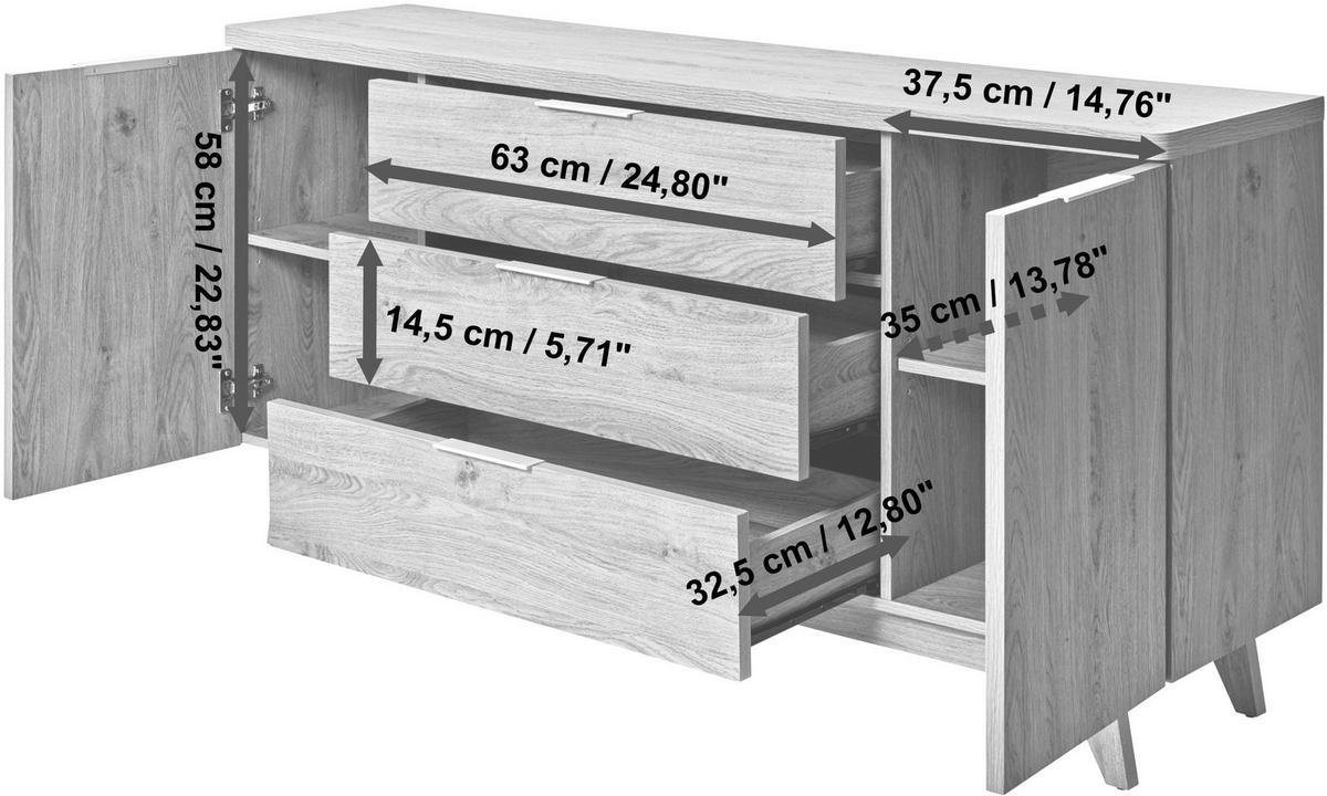 SIDEBOARD  in 150/77/39 cm  - Eichefarben/Alufarben, MODERN, Holzwerkstoff/Metall (150/77/39cm) - Livetastic