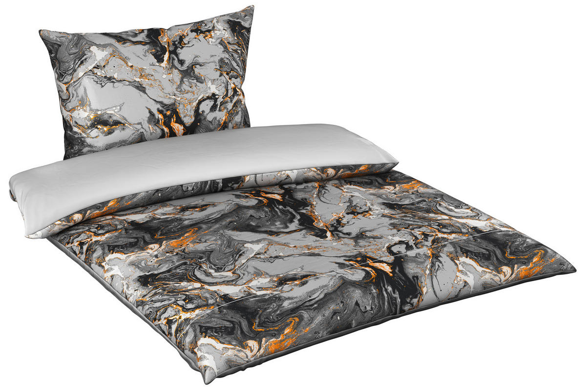BETTWÄSCHESET MARMOR Satin 160/210 cm  65 cm/100 cm  - Anthrazit, Konventionell, Textil (160/210cm) - Novel