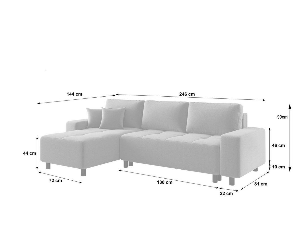 ECKSOFA Olivgrün Jacquard Zierkissen, Rückenkissen, Bettkasten, Schlaffunktion, Rücken echt, Liegefläche im Originalstoff  - Schwarz/Olivgrün, MODERN, Kunststoff/Textil (144/246cm) - Carryhome