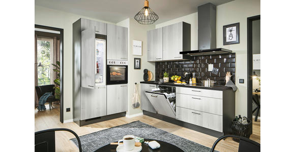ECKKÜCHE 120/220 cm in Graphitfarben, Schwarz, Hellgrau - Tannenholzfarben/Hellgrau, Design, Holzwerkstoff/Metall (120/220cm) - Xora