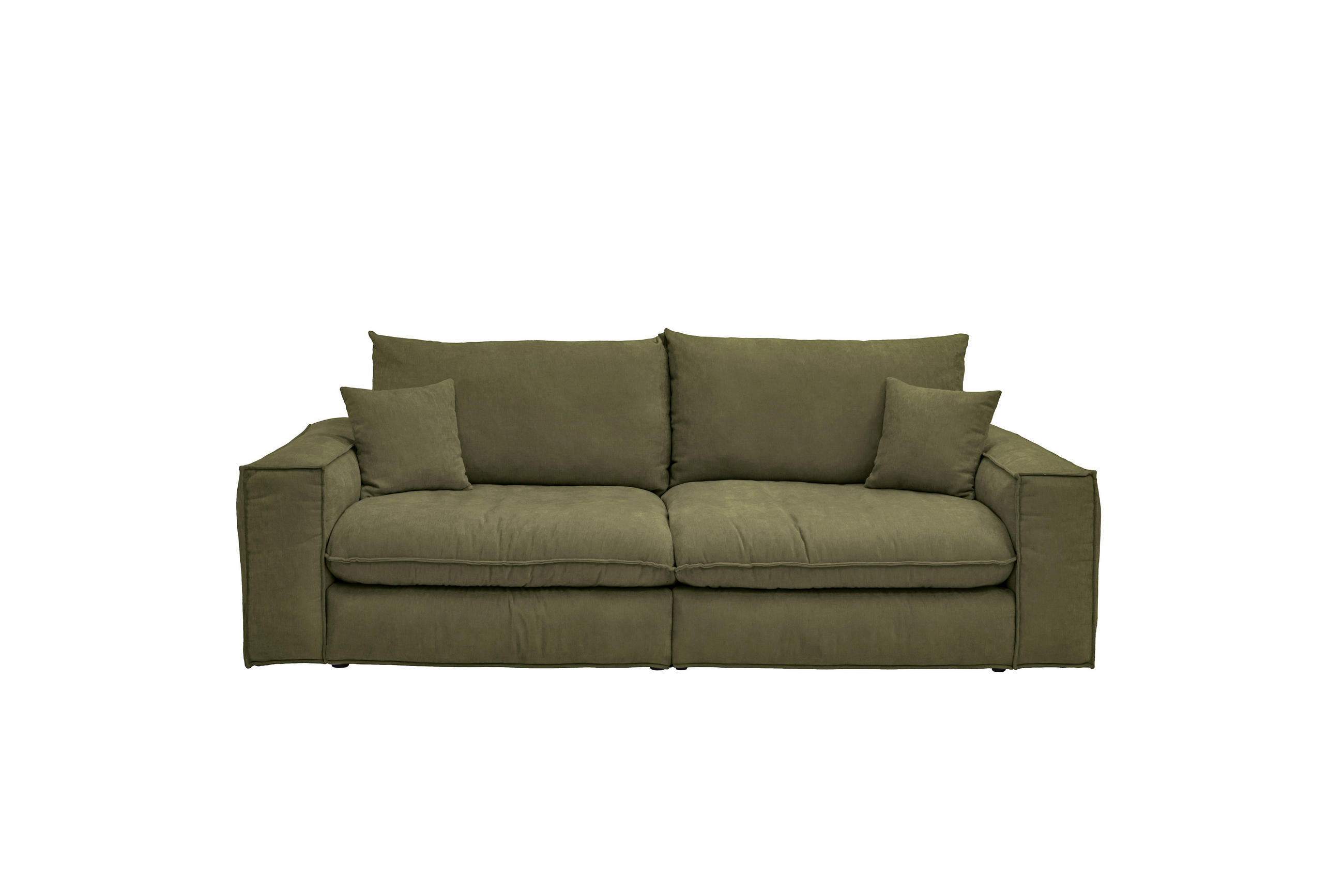 BIGSOFA Chenille Olivgrün  - Schwarz/Olivgrün, MODERN, Kunststoff/Textil (255/76/117cm) - Milino