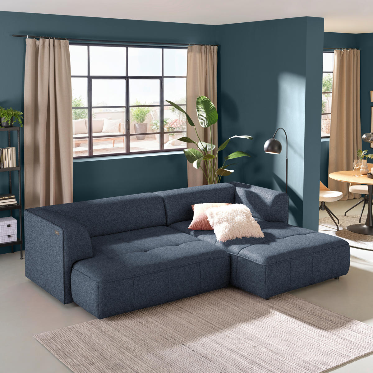 ECKSOFA Webstoff Dunkelblau  - Schwarz/Dunkelblau, Design, Kunststoff/Textil (288/188cm) - Welnova