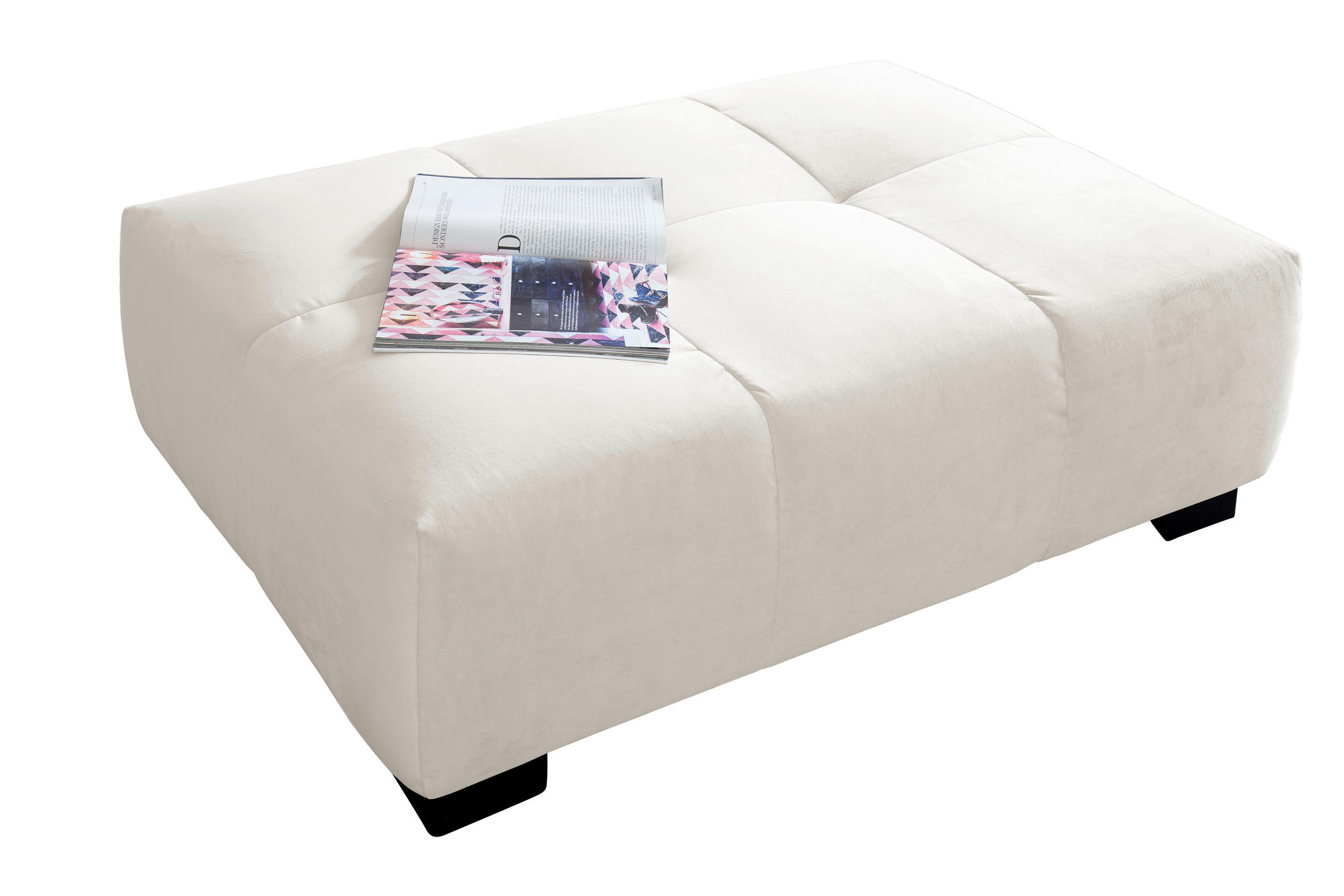 HOCKER Velours Creme  - Creme/Schwarz, KONVENTIONELL, Textil/Metall (109/41/74cm) - Hom`in