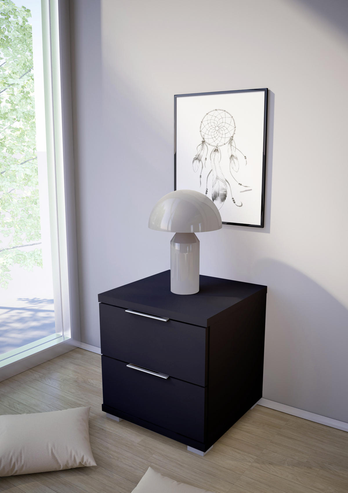 SÄNGBORD i svart  - silver/svart, Basics (46/43/42cm) - P & B