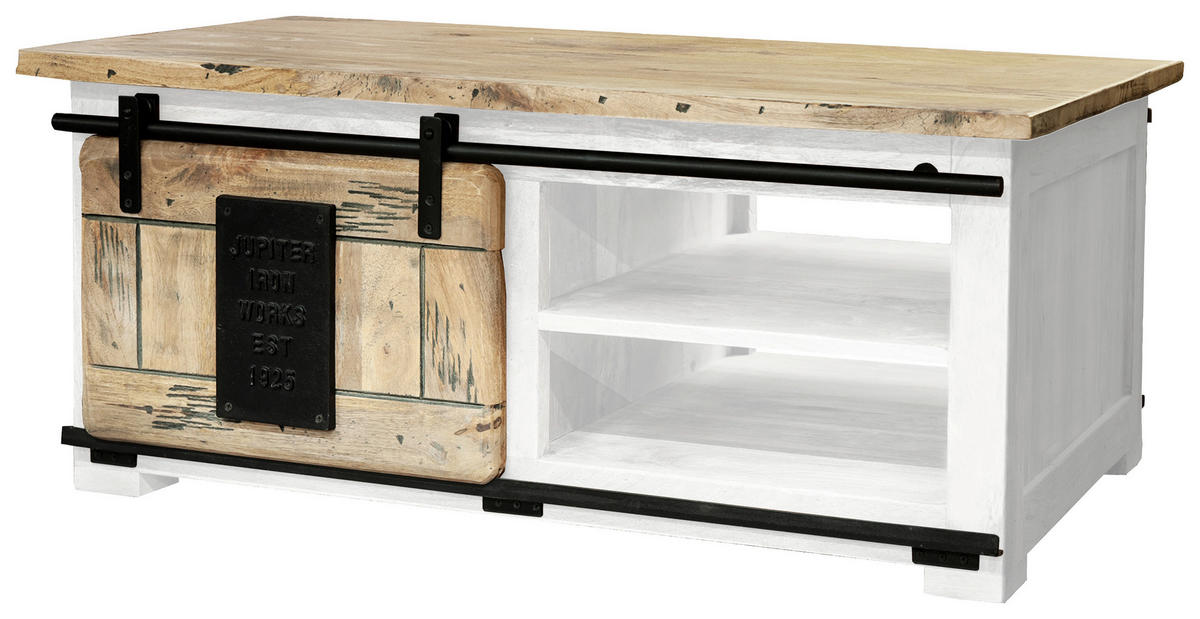 COUCHTISCH Mangoholz massiv 110/70/45 cm rechteckig Braun, Schwarz, Weiß  - Schwarz/Weiß, KONVENTIONELL, Holz/Metall (110/70/45cm) - Livetastic