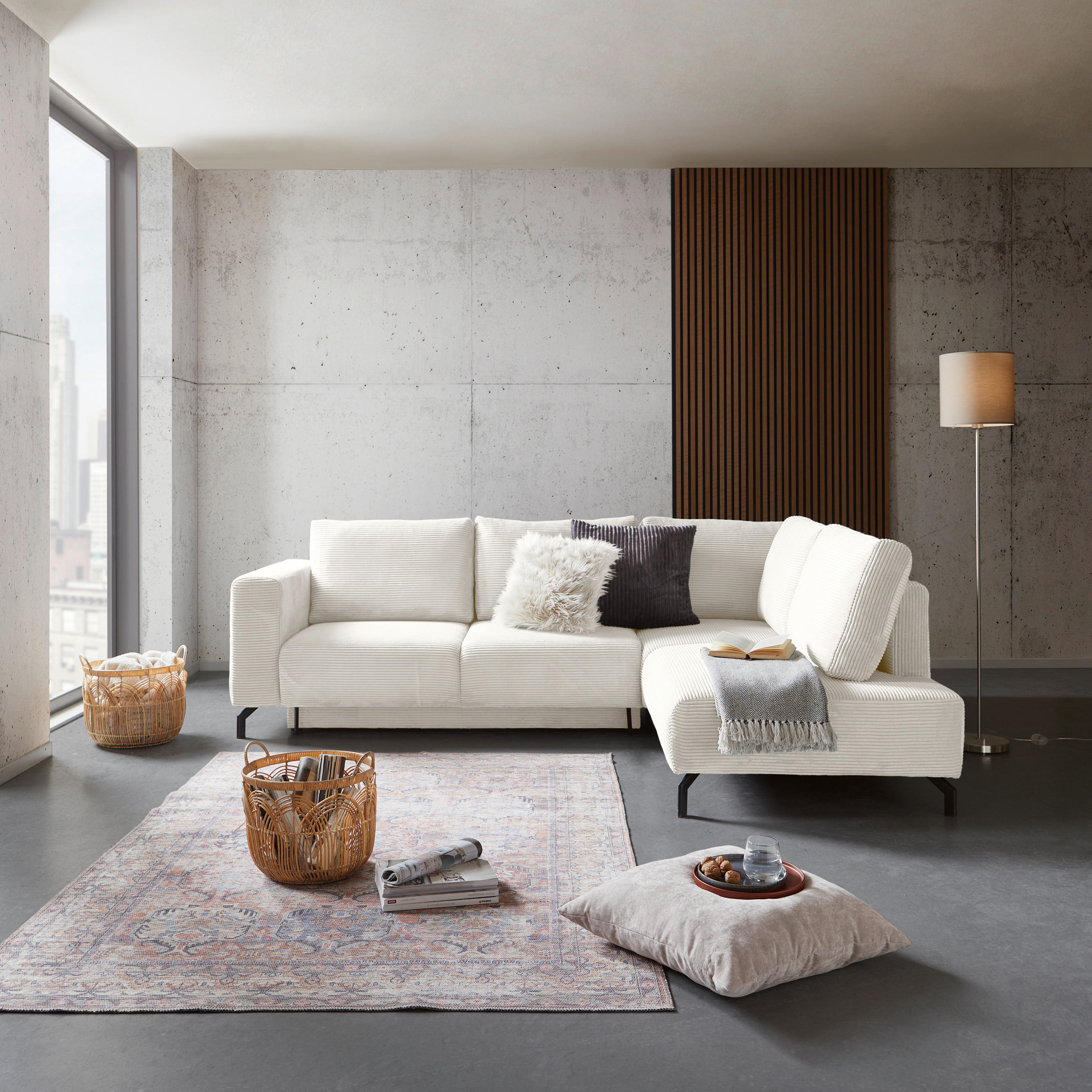 ECKSOFA Creme Cord  - Creme/Schwarz, MODERN, Textil (272/210cm) - P & B