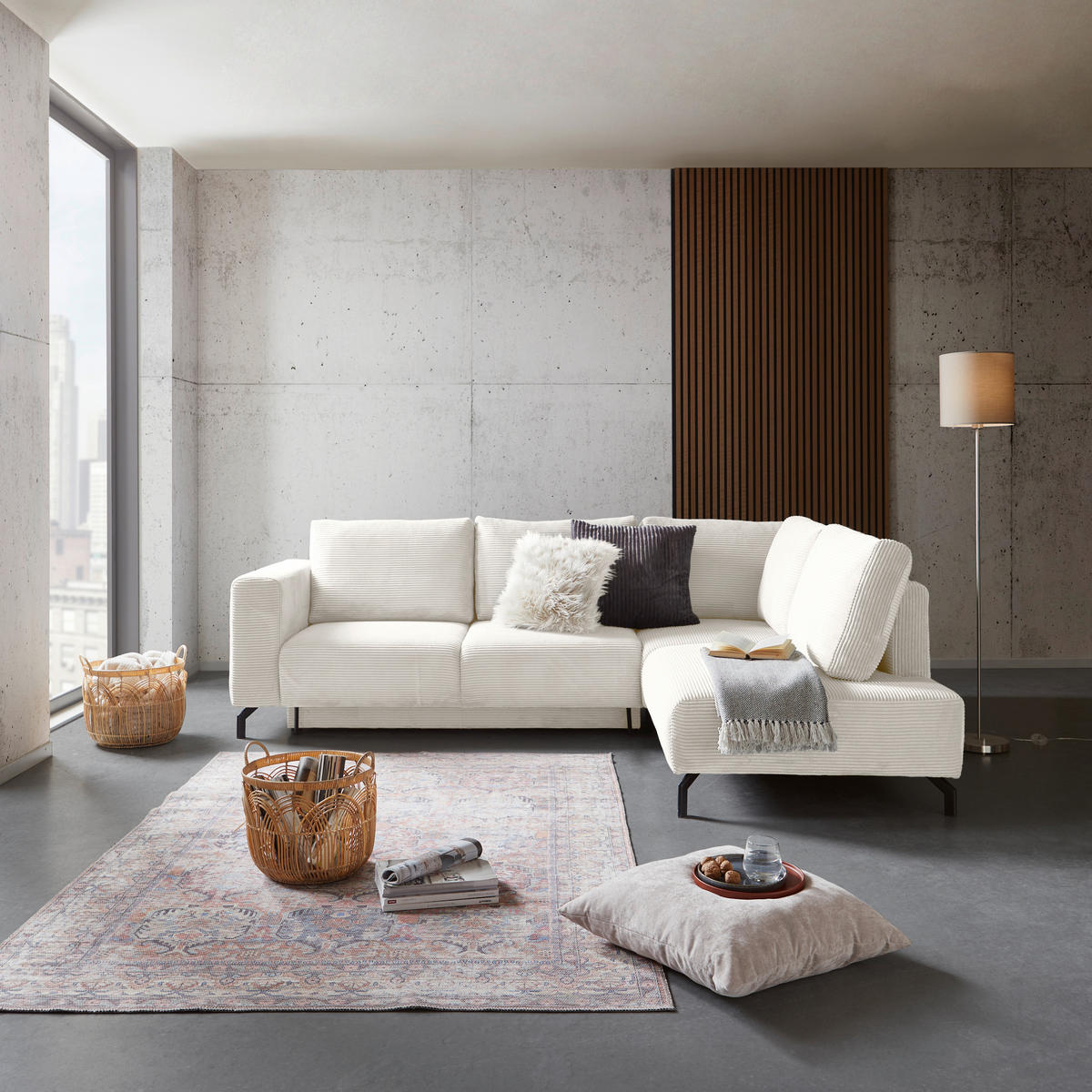 ECKSOFA Creme Cord  - Creme/Schwarz, MODERN, Textil (272/210cm) - P & B