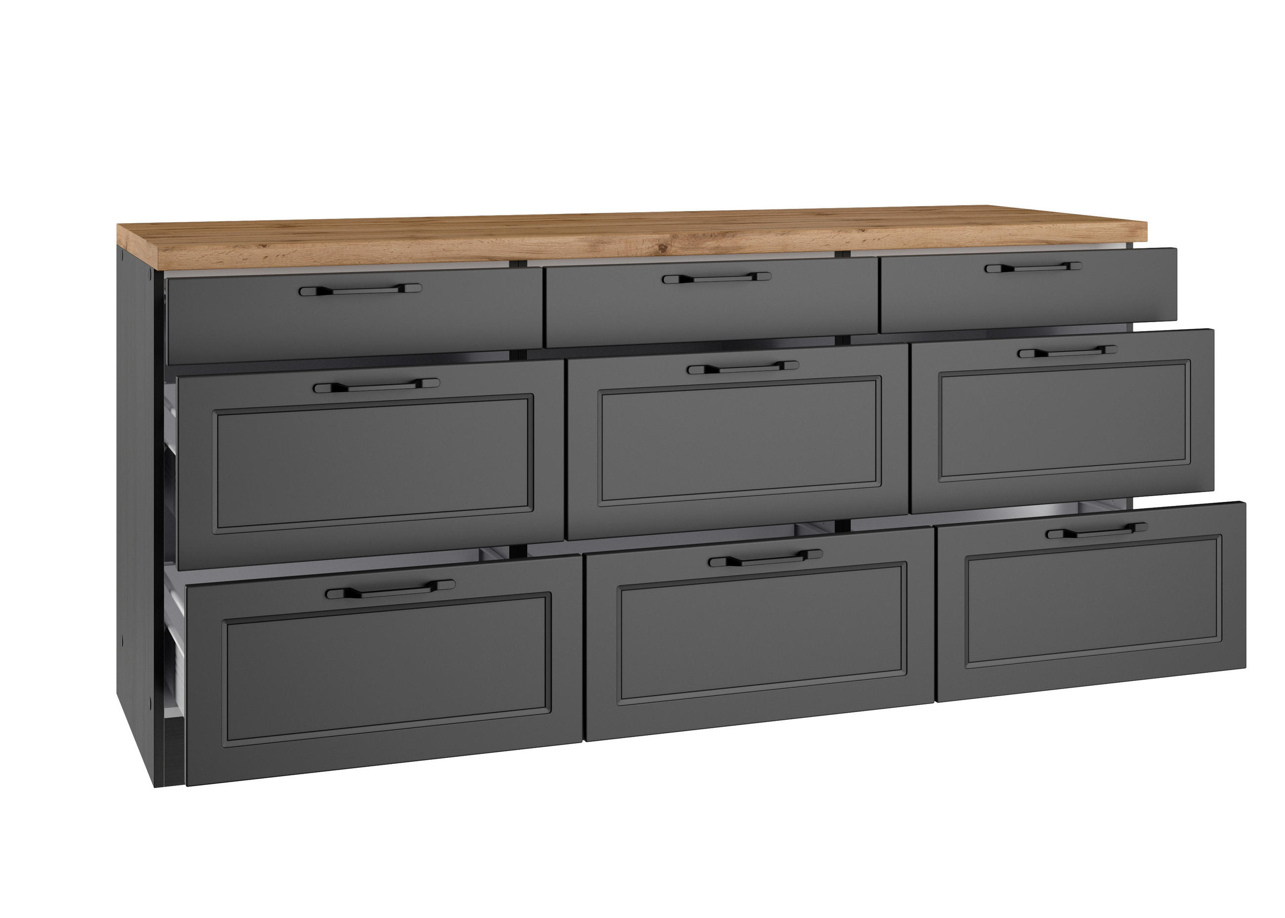 KÜCHENUNTERSCHRANK 180/86/60 cm  in Grau, Eiche Wotan  - Eiche Wotan/Schwarz, LIFESTYLE, Holzwerkstoff/Metall (180/86/60cm) - Held