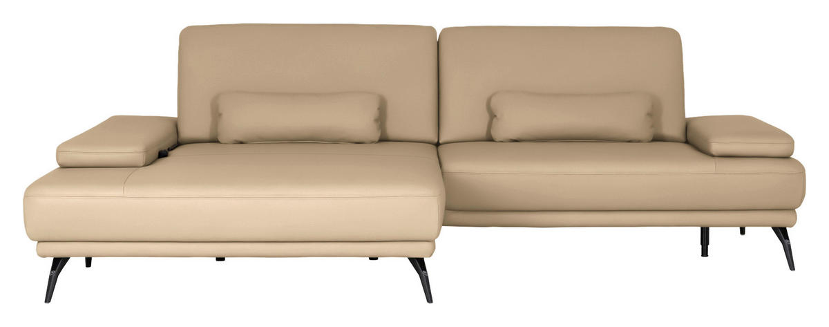 ECKSOFA Echtleder Sandfarben  - Sandfarben/Schwarz, Konventionell, Leder/Metall (180/301cm) - Joop!