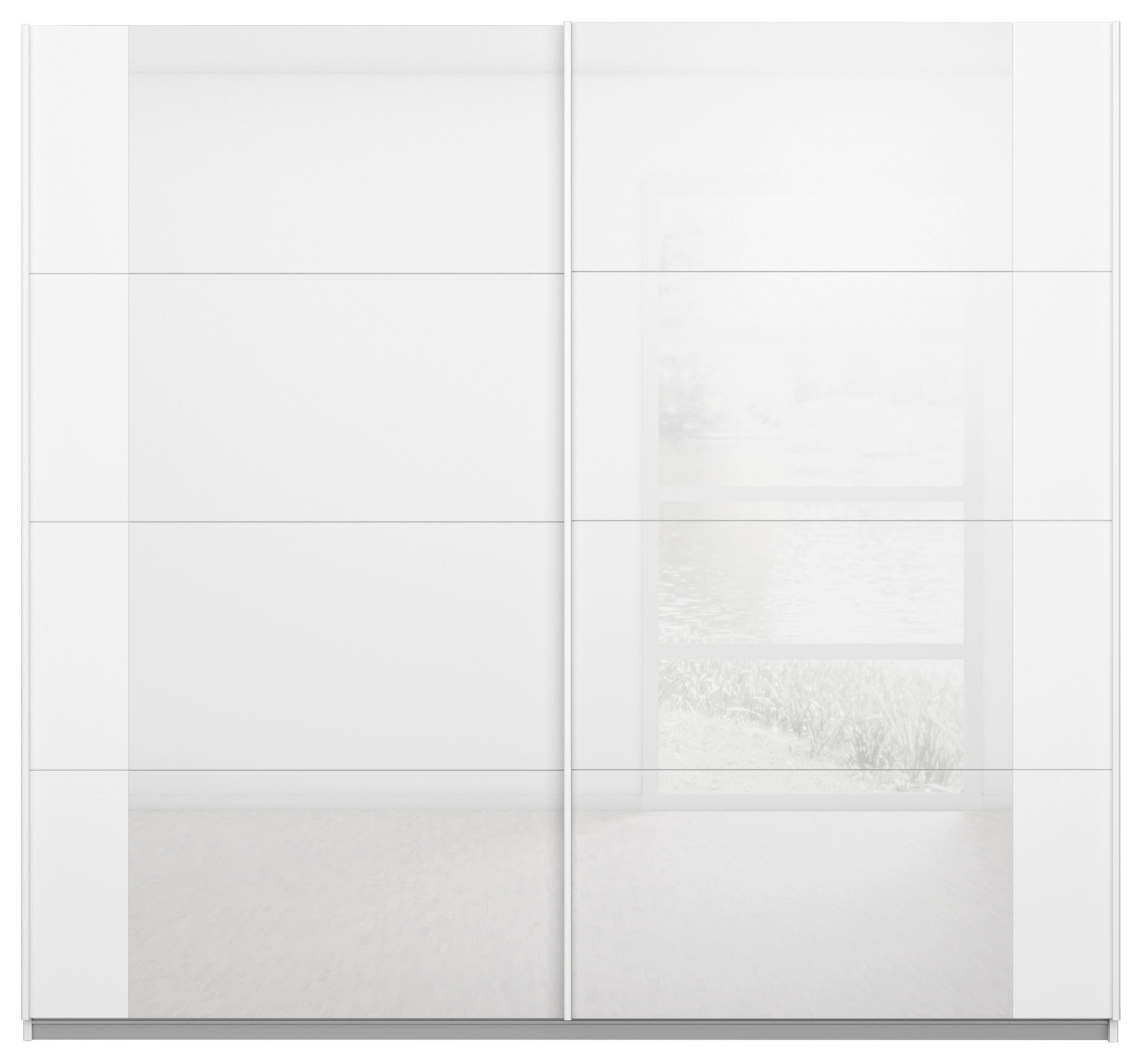 SCHWEBETÜRENSCHRANK 226/210/62 cm 2-türig Weiß, Weiß Hochglanz  - Weiß Hochglanz/Weiß, MODERN, Glas/Holzwerkstoff (226/210/62cm) - Rauch Möbel