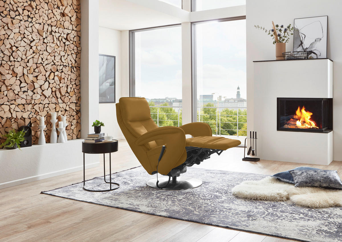 RELAXSESSEL in Leder Currygelb  - Chromfarben/Currygelb, Design, Leder/Metall (77/110/87cm) - Valdera