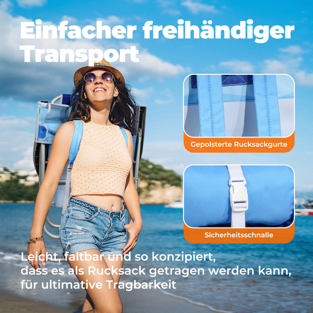 STRANDSTUHL Aluminium Blau, Hellblau  - Blau/Hellblau, Basics, Textil/Metall (57/90/76cm) - Modante