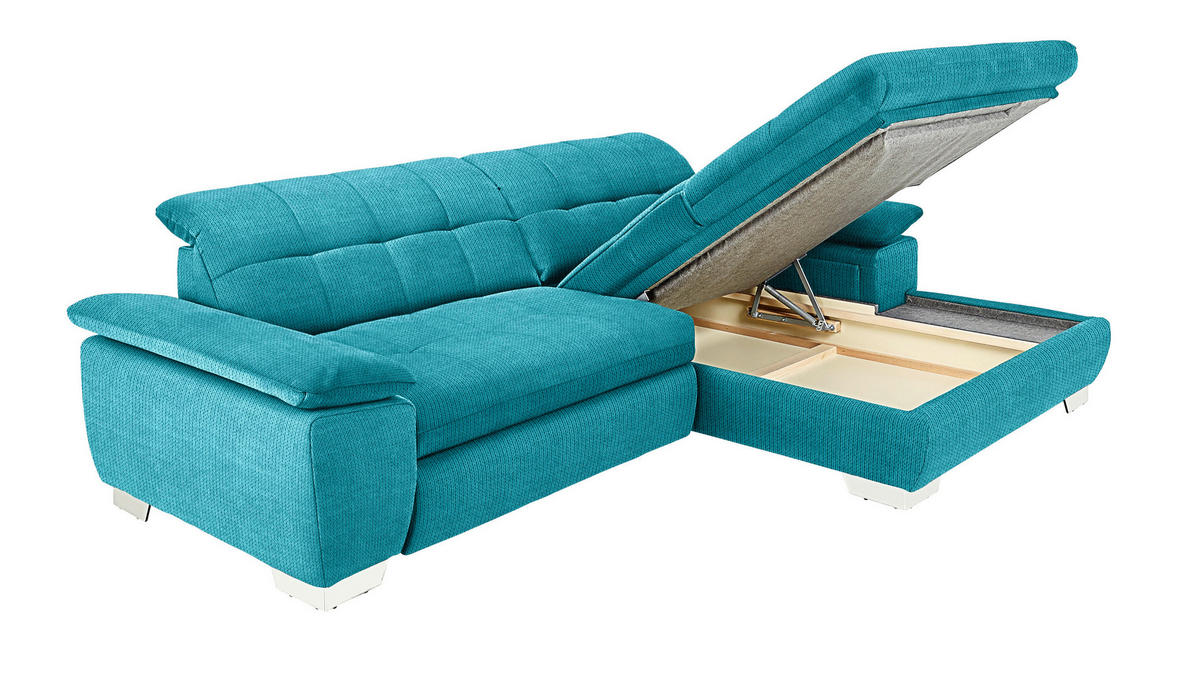 ECKSOFA in Mikrofaser Türkis  - Türkis/Chromfarben, Design, Textil/Metall (265/180cm) - Carryhome