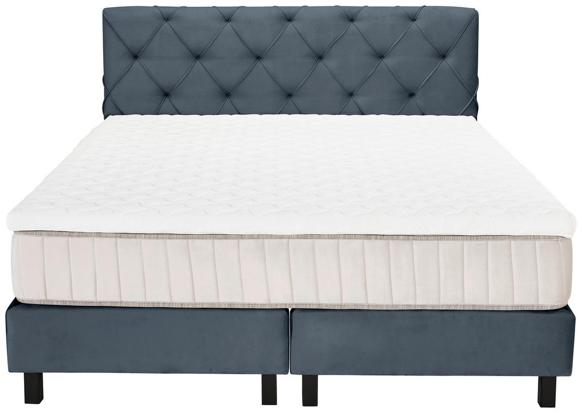 BOXSPRINGBETT 180/200 cm,  in Dunkelblau, Matratze, Topper, H3 = fest  - Schwarz/Dunkelblau, Design, Textil/Metall (180/200cm) - Esposa
