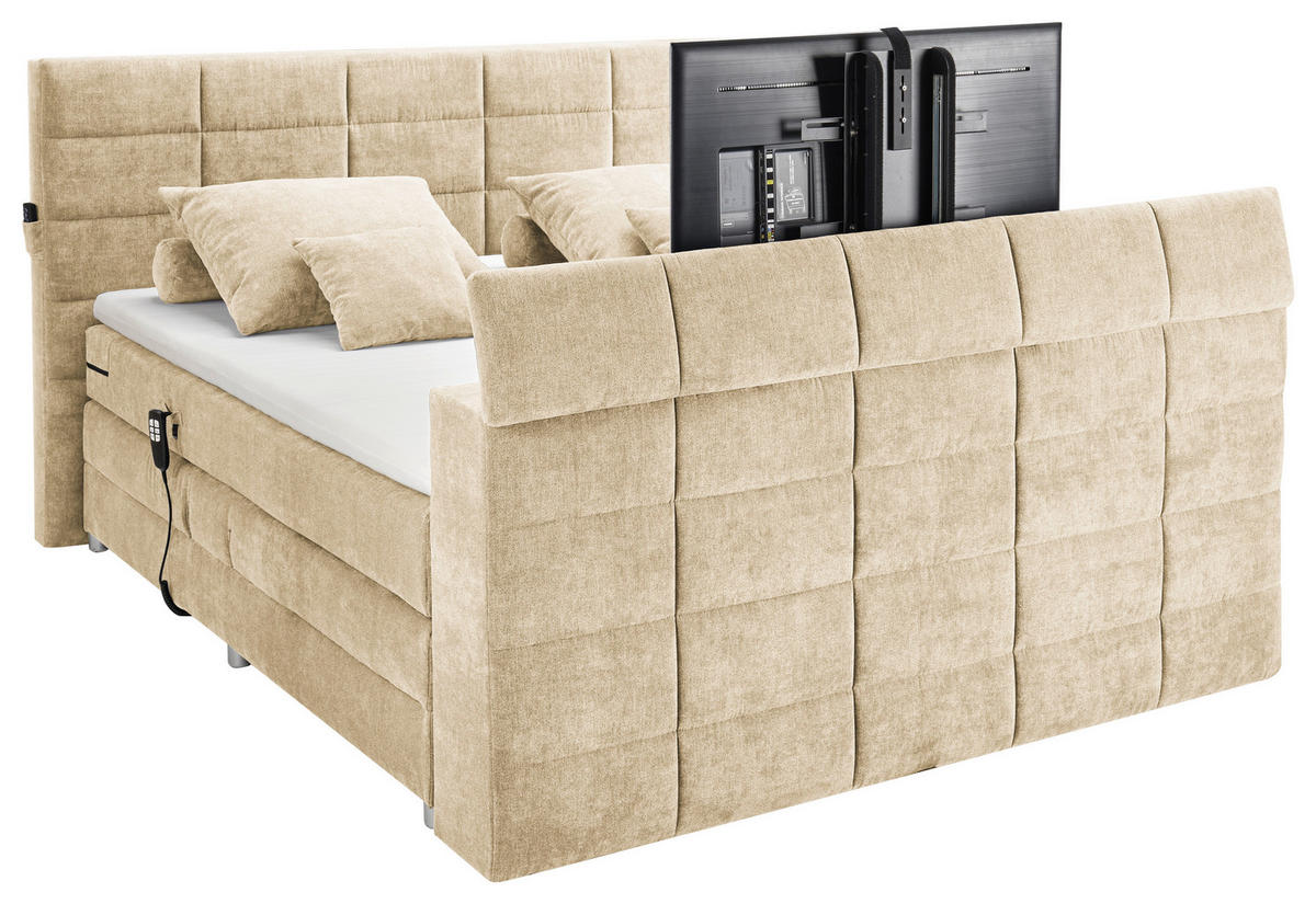 BOXSPRING-ÁGY 180/200 cm  homok  - homok, Konventionell, textil (180/200cm) - Carryhome