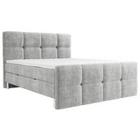 BOXBETT 140/200 cm,  in Hellgrau, gepolstertes Kopfteil, Bettkasten, Topper, H3 = fest  - Chromfarben/Hellgrau, Design, Holz/Holzwerkstoff (140/200cm) - Esposa