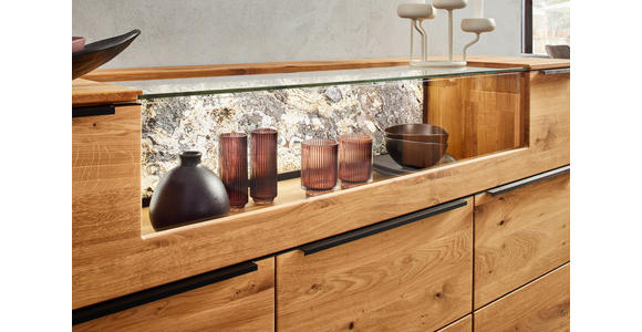 SIDEBOARD Eichefarben  180/90,5/47,1 cm  - Eichefarben/Schwarz, Natur, Glas/Holz (180/90,5/47,1cm) - Valnatura