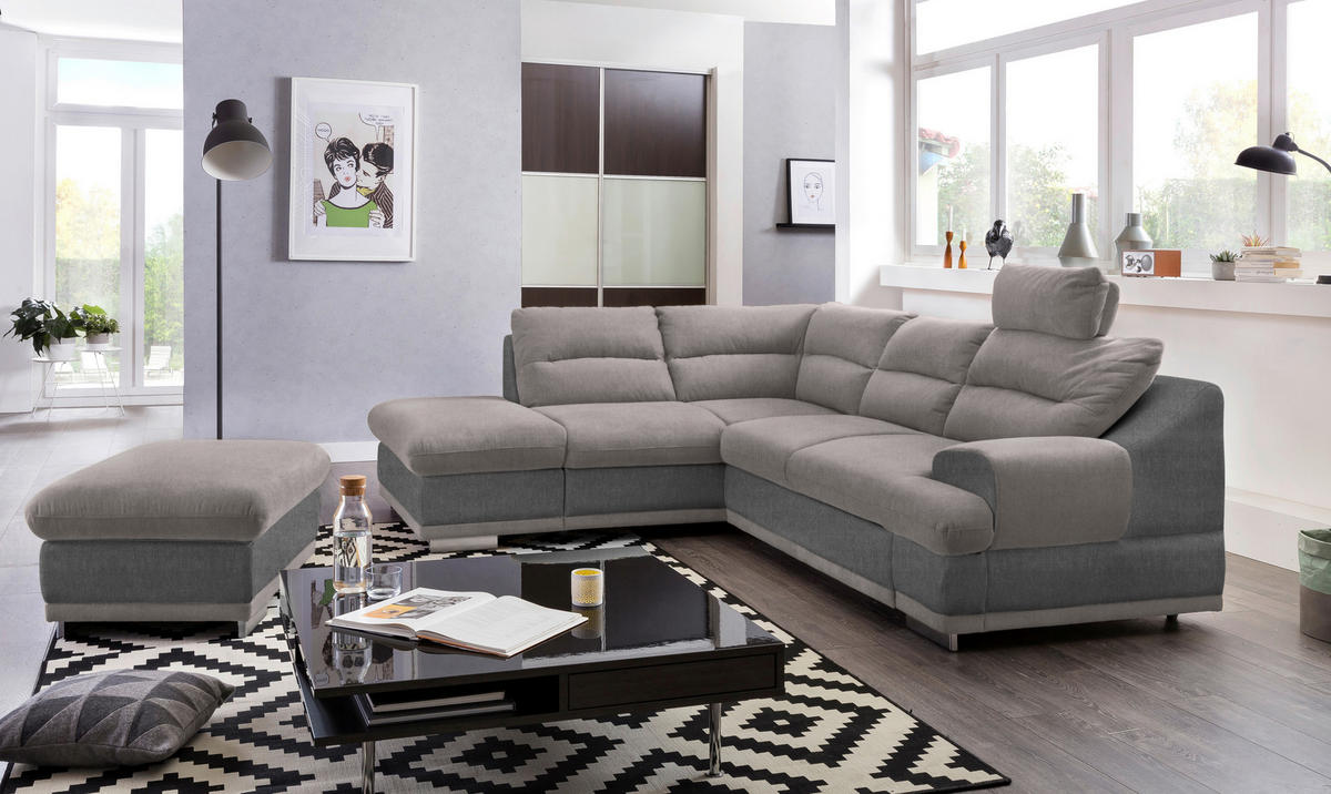 WOHNLANDSCHAFT in Velours Grau, Hellgrau  - Chromfarben/Hellgrau, Konventionell, Textil/Metall (217/264cm) - MID.YOU