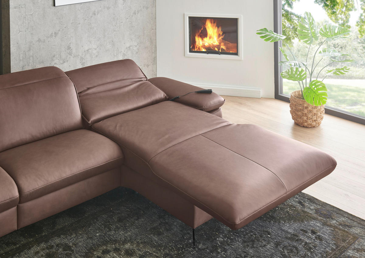 ECKSOFA Echtleder Rotbraun  - Rotbraun/Schwarz, Design, Leder/Metall (169/307cm) - Beldomo Premium