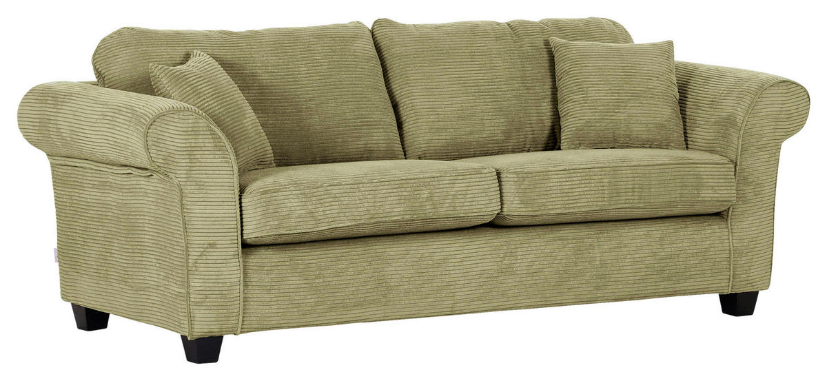 3-SITZER-SOFA in Cord Hellgrün  - Dunkelbraun/Hellgrün, Konventionell, Holz/Textil (215/70/90cm) - home24