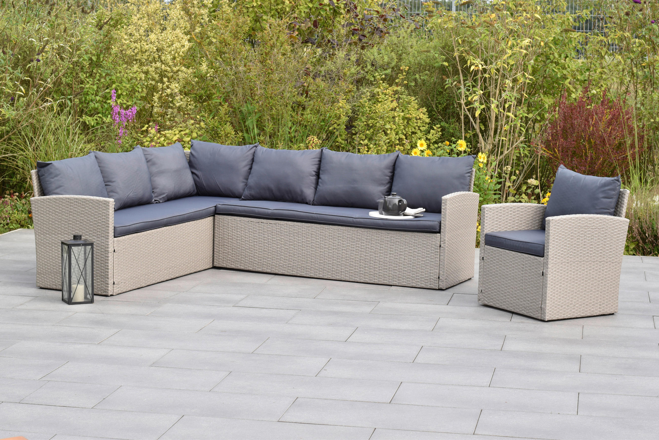 GARTENSET Stahl  - Schwarz/Grau, MODERN, Kunststoff/Metall - Gardenson