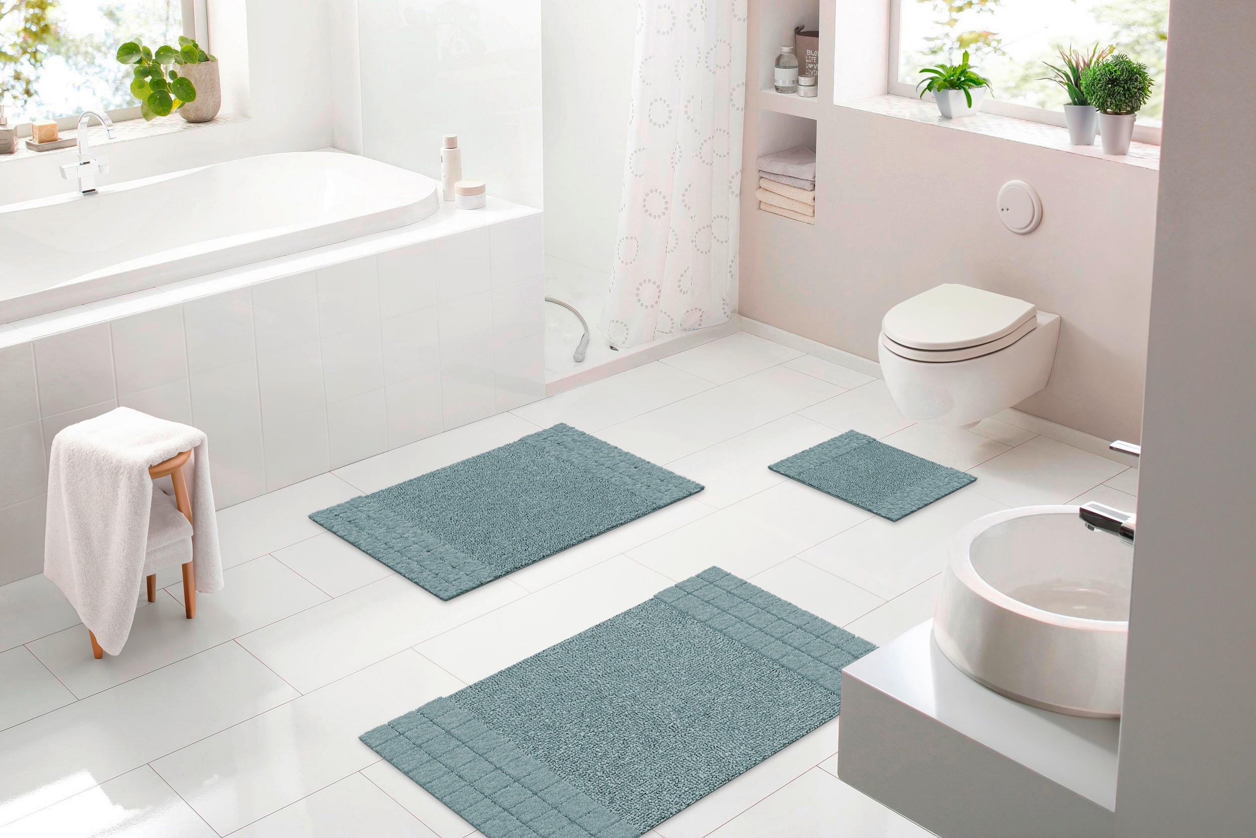 BADEMATTE Grün 60/90 cm  - Grün, KONVENTIONELL, Kunststoff/Textil (60/90cm) - Grund