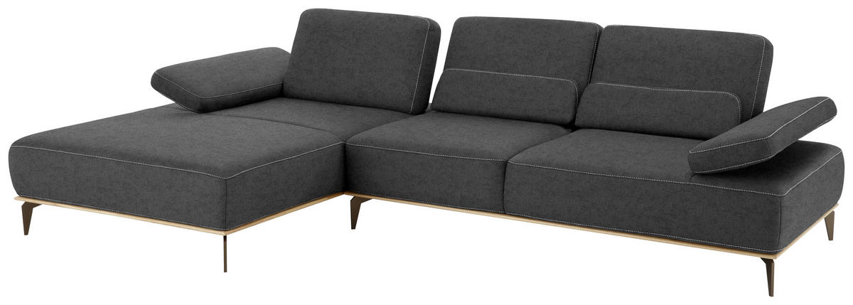 ECKSOFA in Mikrofaser Dunkelgrau  176/298 cm  - Dunkelgrau/Beige, Design, Textil/Metall (176/298cm) - Valnatura