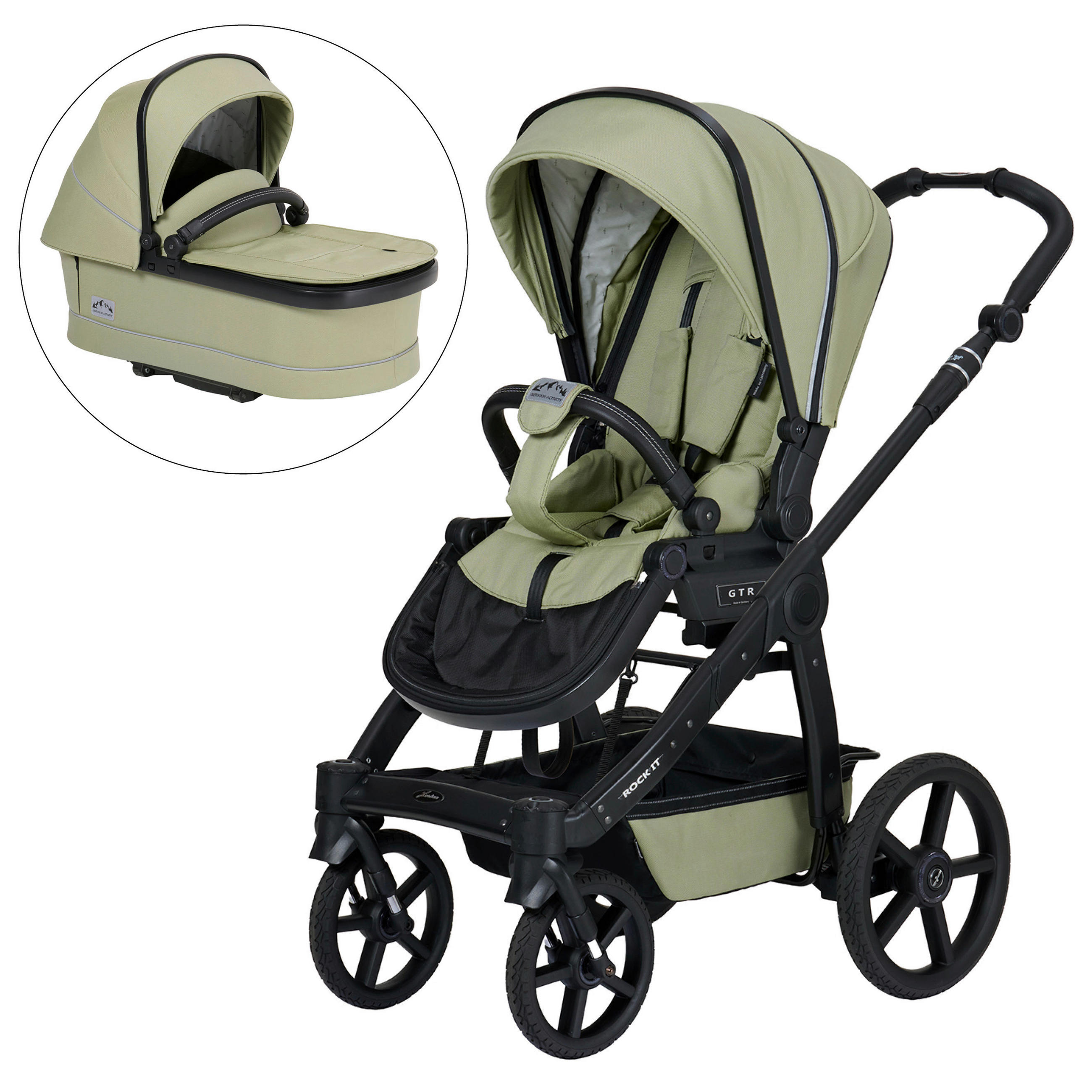 KINDERWAGENSET ROCK IT Outdoor  - Schwarz/Hellgrün, Basics, Textil/Metall (102/58/120cm) - Hartan