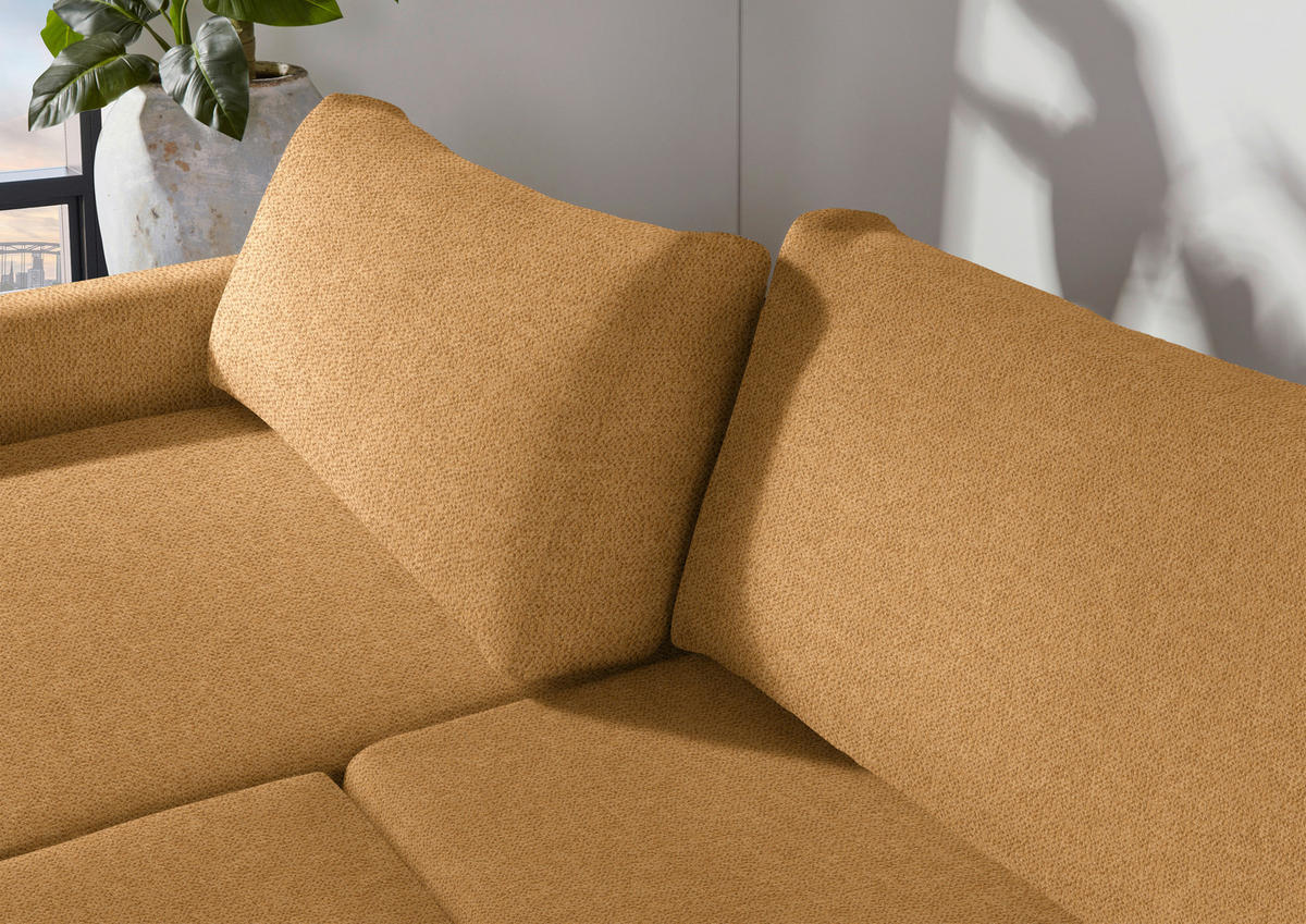 2,5-SITZER in Flachgewebe Currygelb  - Currygelb/Schwarz, Design, Kunststoff/Textil (240/70/125cm) - Xora