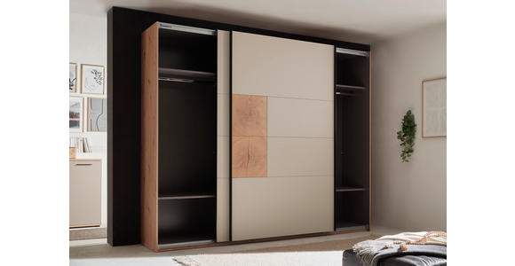 SCHWEBETÜRENSCHRANK  in Kaschmir, Eiche Artisan  - Kaschmir/Schwarz, KONVENTIONELL, Holzwerkstoff/Metall (270/225,5/63,7cm) - Xora
