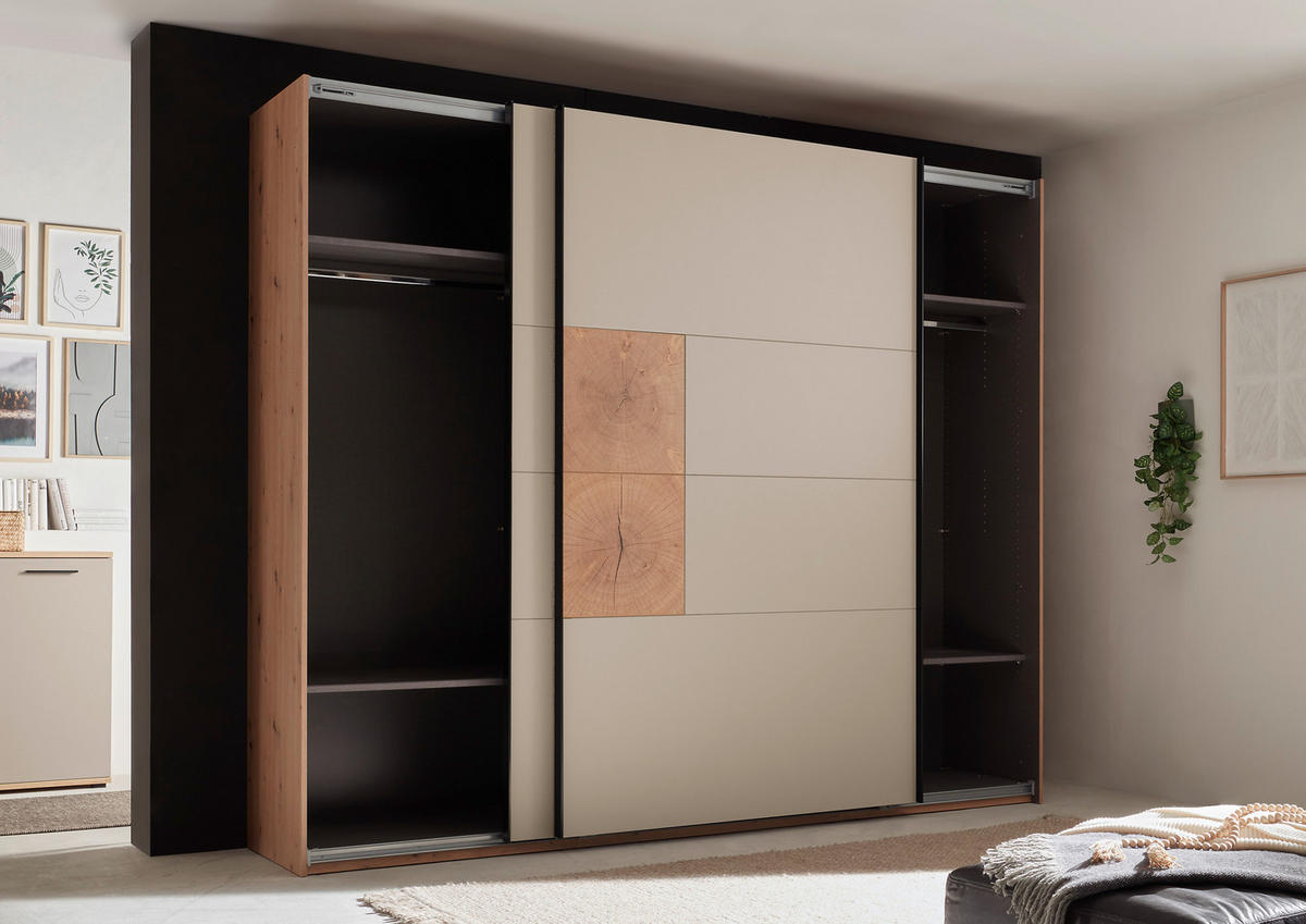 SCHWEBETÜRENSCHRANK  in Kaschmir, Eiche Artisan  - Kaschmir/Schwarz, KONVENTIONELL, Holzwerkstoff/Metall (270/225,5/63,7cm) - Xora