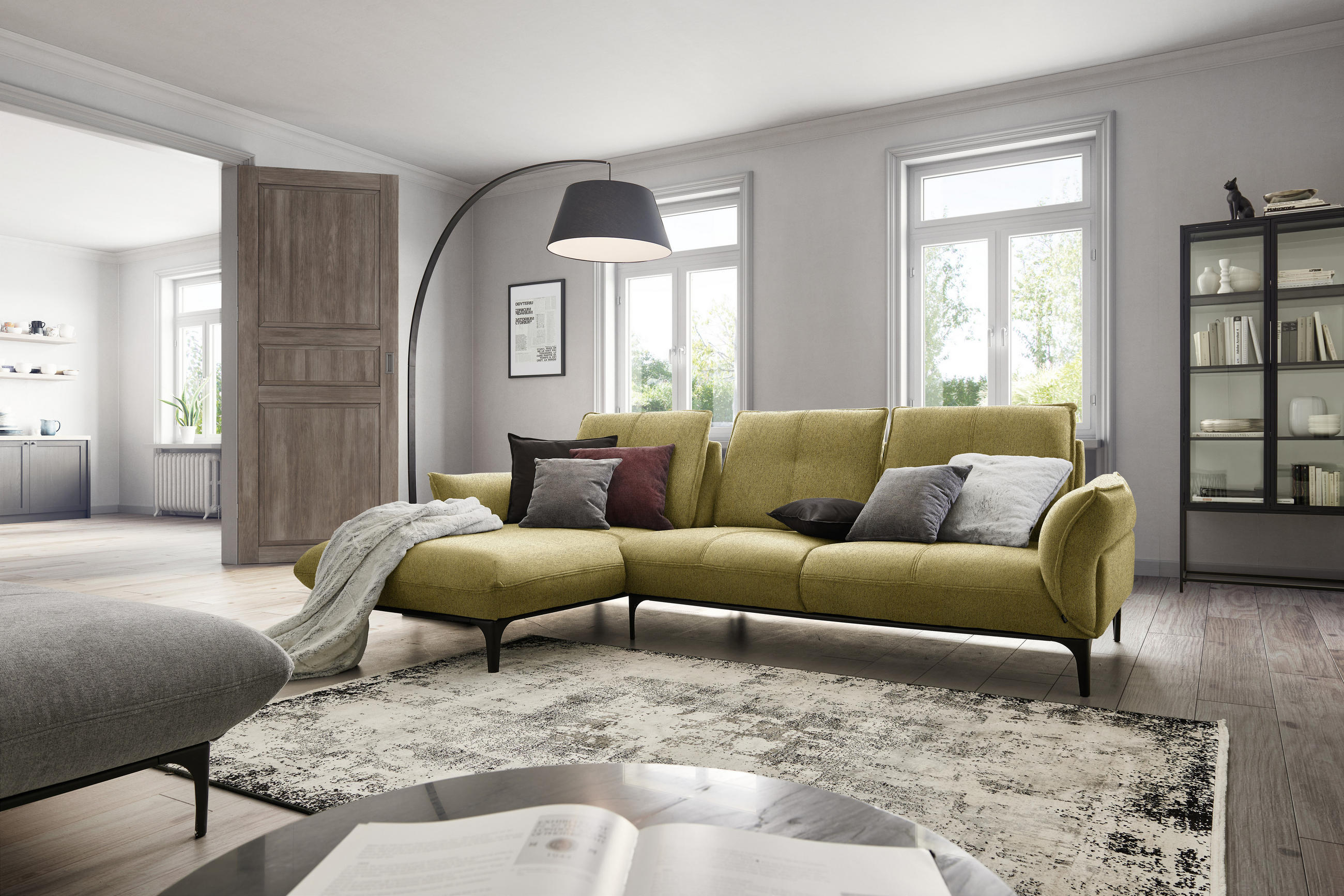 ECKSOFA in Webstoff Gelb  - Gelb/Schwarz, Natur, Textil (182/277cm) - Valnatura