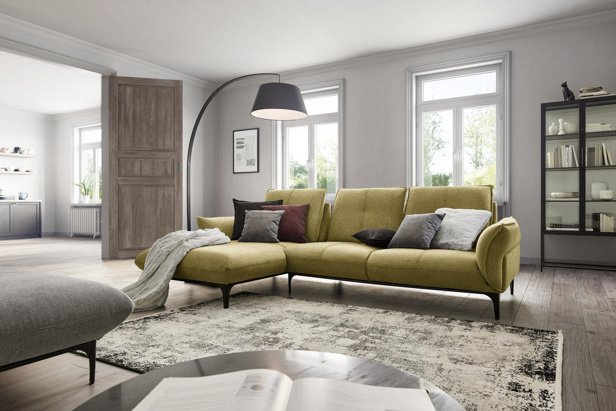 ECKSOFA in Webstoff Gelb  - Gelb/Schwarz, Natur, Textil (182/277cm) - Valnatura