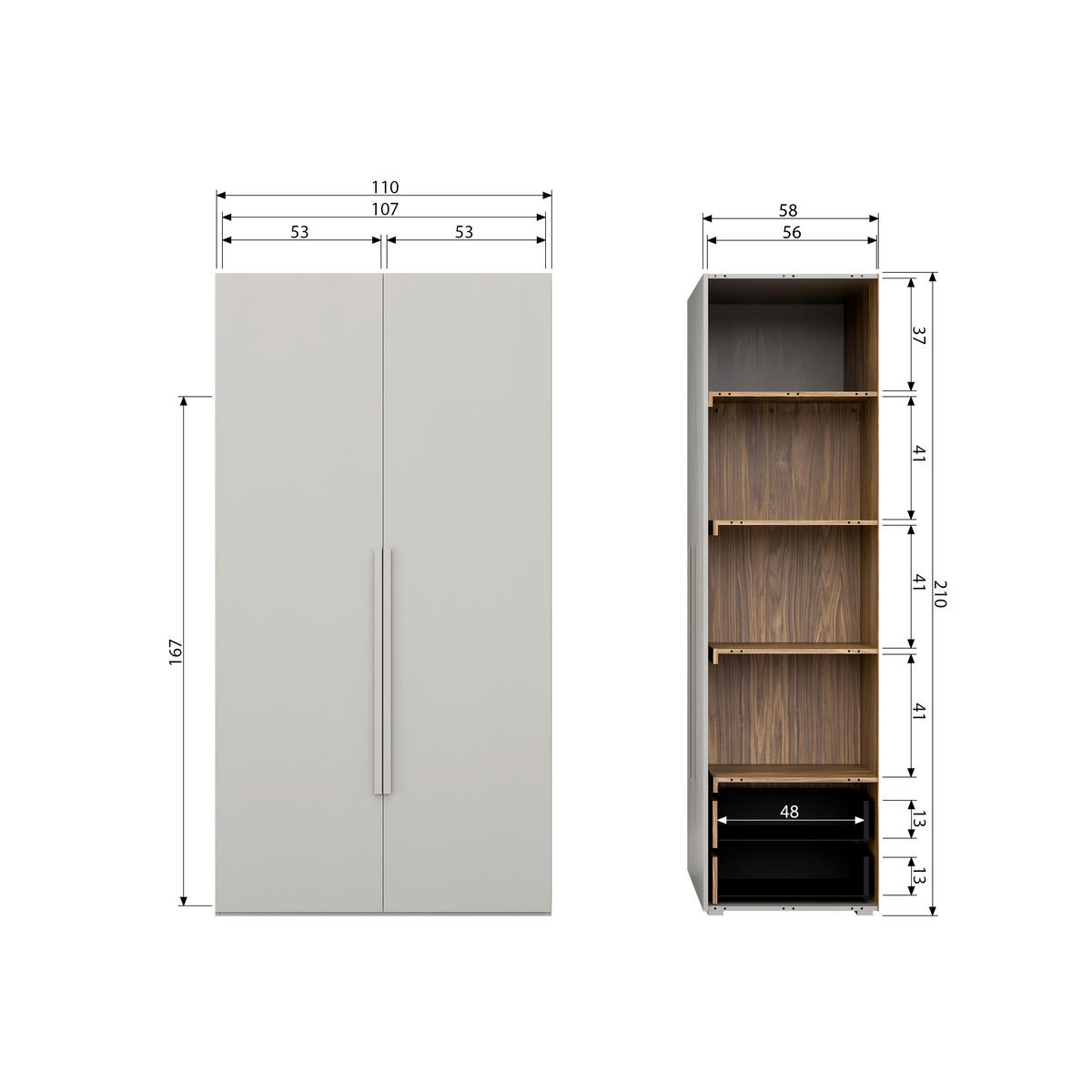 DREHTÜRENSCHRANK 110/210/58 cm 2-türig Grau  - Walnussfarben/Grau, Design, Holz (110/210/58cm) - Livetastic