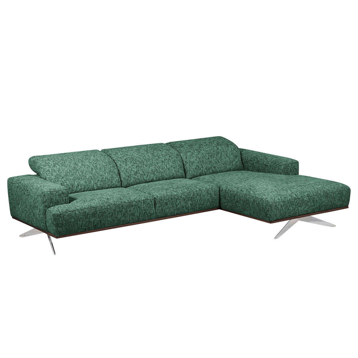 ECKSOFA PORTLAND in Struktur Grün Kopfteilverstellung  295/187 cm  - Chromfarben/Grün, Design, Holz/Textil (295/187cm) - Livetastic