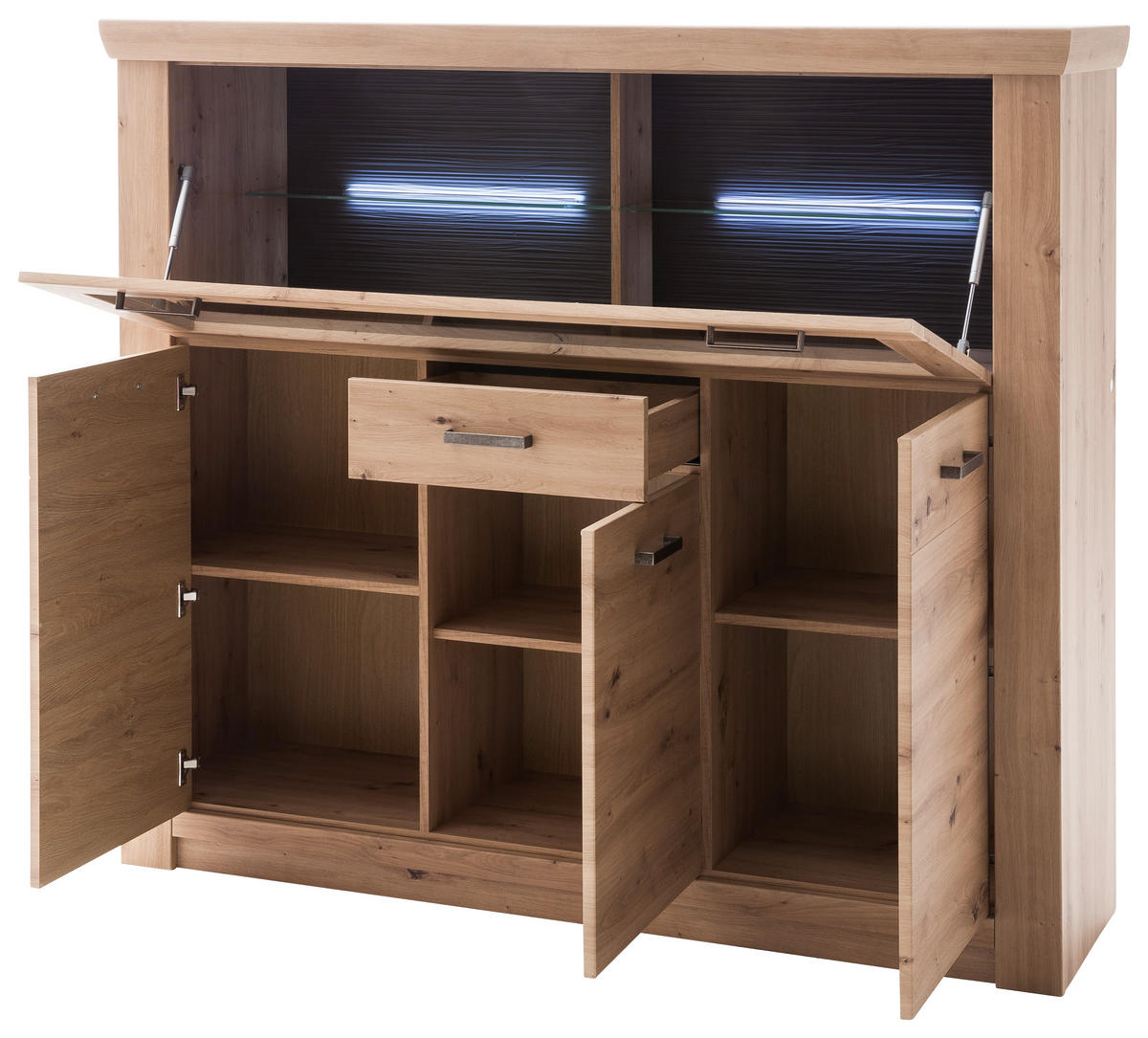 HIGHBOARD ohne Beleuchtung, Maputo  in 164/146/45 cm  - Eichefarben/Anthrazit, Design, Glas/Holzwerkstoff (164/146/45cm) - Livetastic