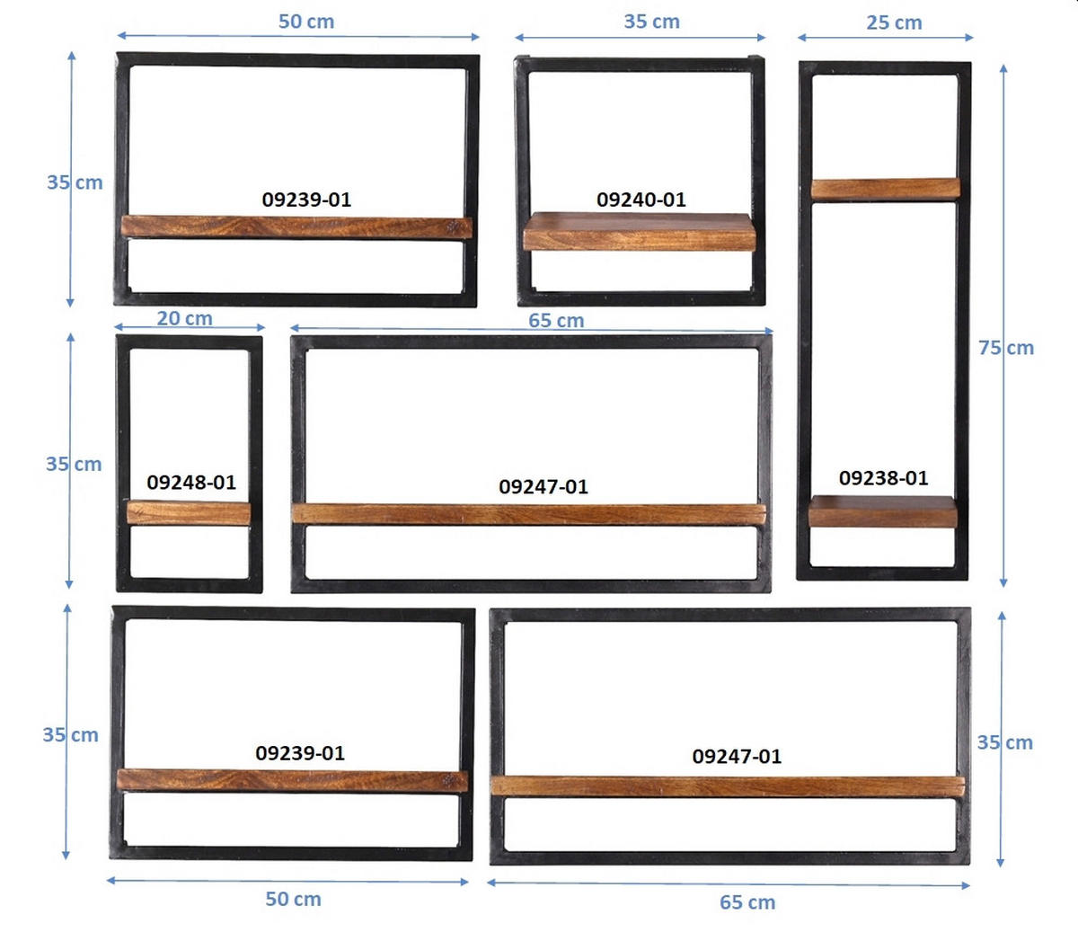 WANDREGALSET 120/110/25 cm  - Schwarz/Naturfarben, Design, Holz/Metall (120/110/25cm) - MID.YOU