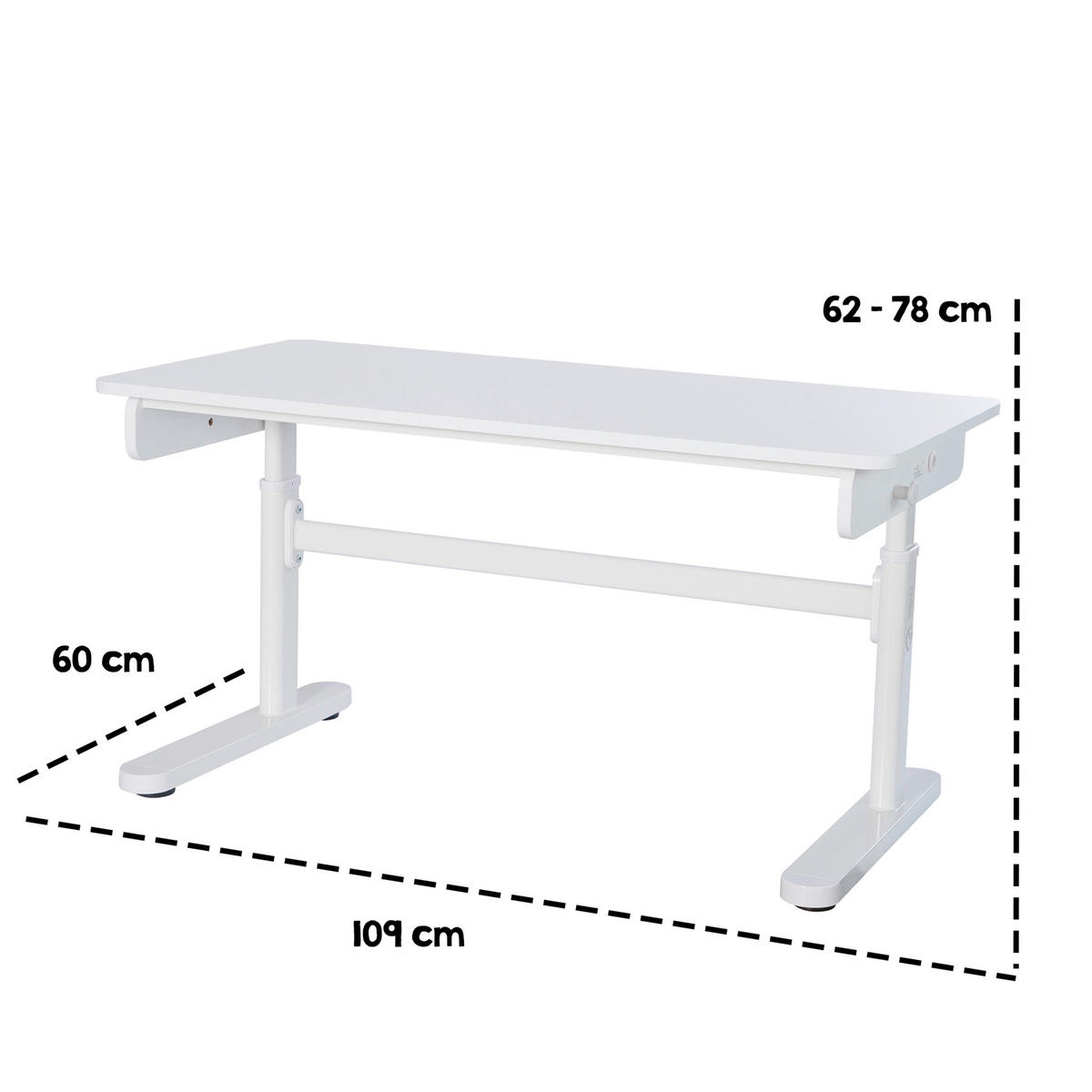 SCHREIBTISCH  Weiß höhenverstellbar  - Weiß, MODERN, Holzwerkstoff/Metall (109,5/62-78/60cm) - Roba