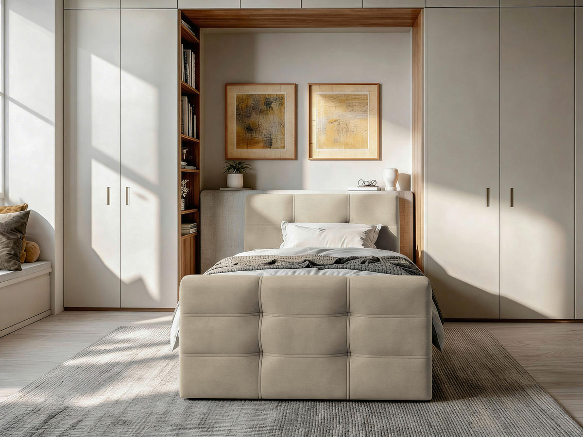 BOXBETT 100/200 cm  in Beige  - Beige/Schwarz, Basics, Kunststoff/Textil (100/200cm) - Chameo